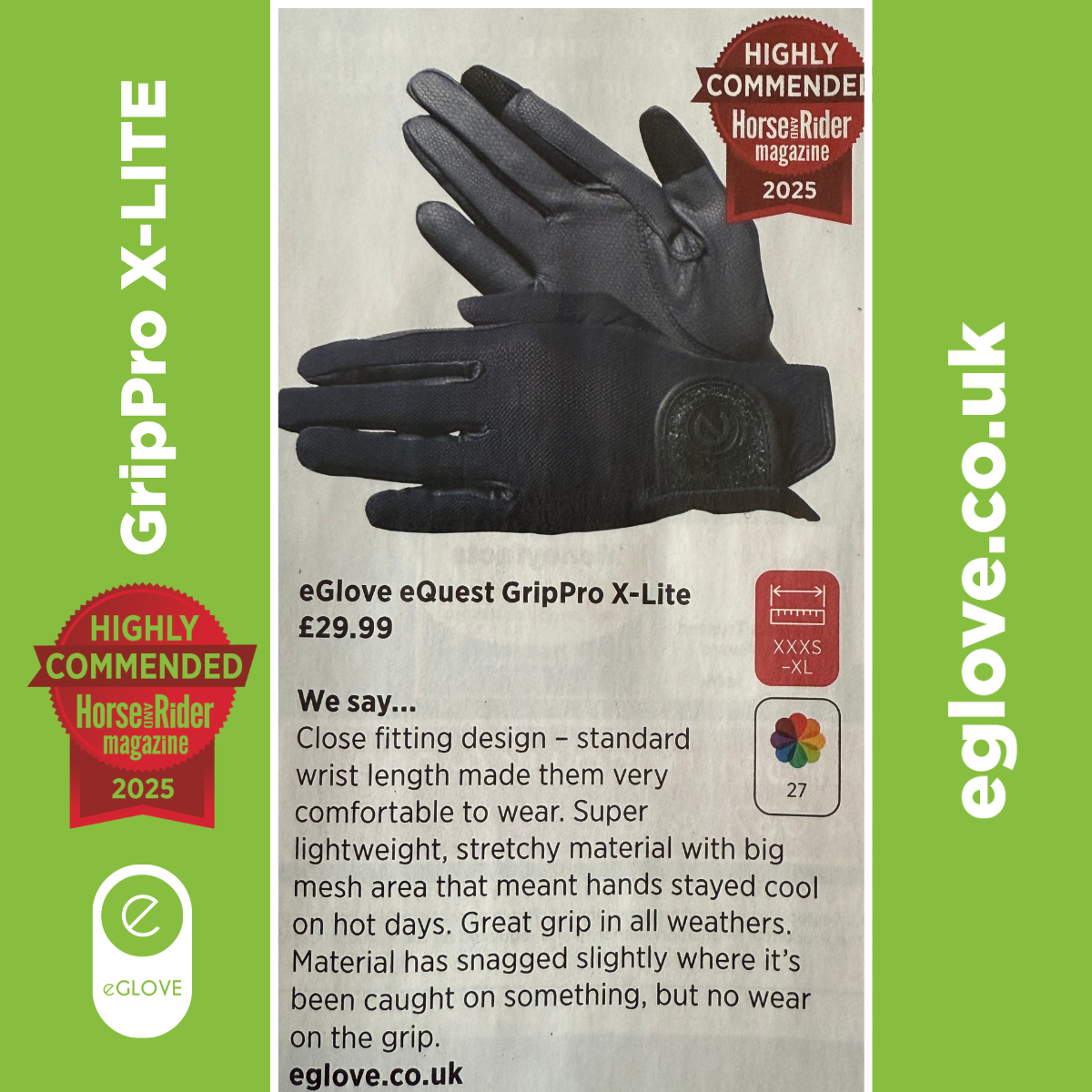 GripPro X-LITE Gloves: Highly Commended by Horse & Rider UK