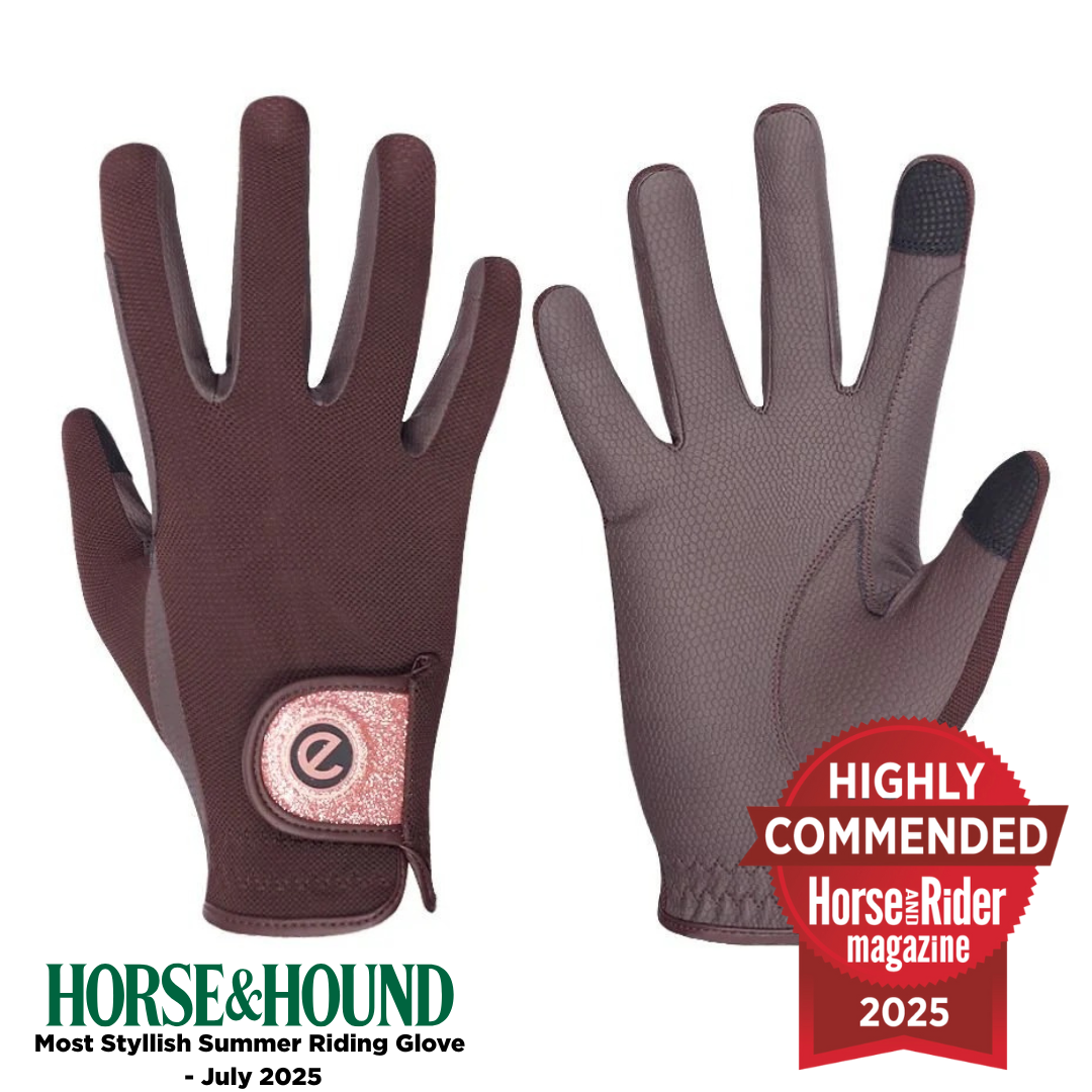 eQUEST GripPro X-LITE Lightweight Equestrian Gloves - Brown & Rose Gold Glitter