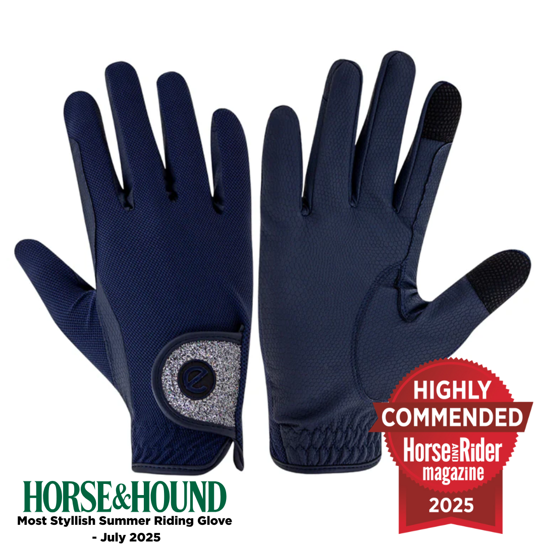 eQUEST GripPro X-LITE Lightweight Equestrian Gloves - Blue & Silver Glitter