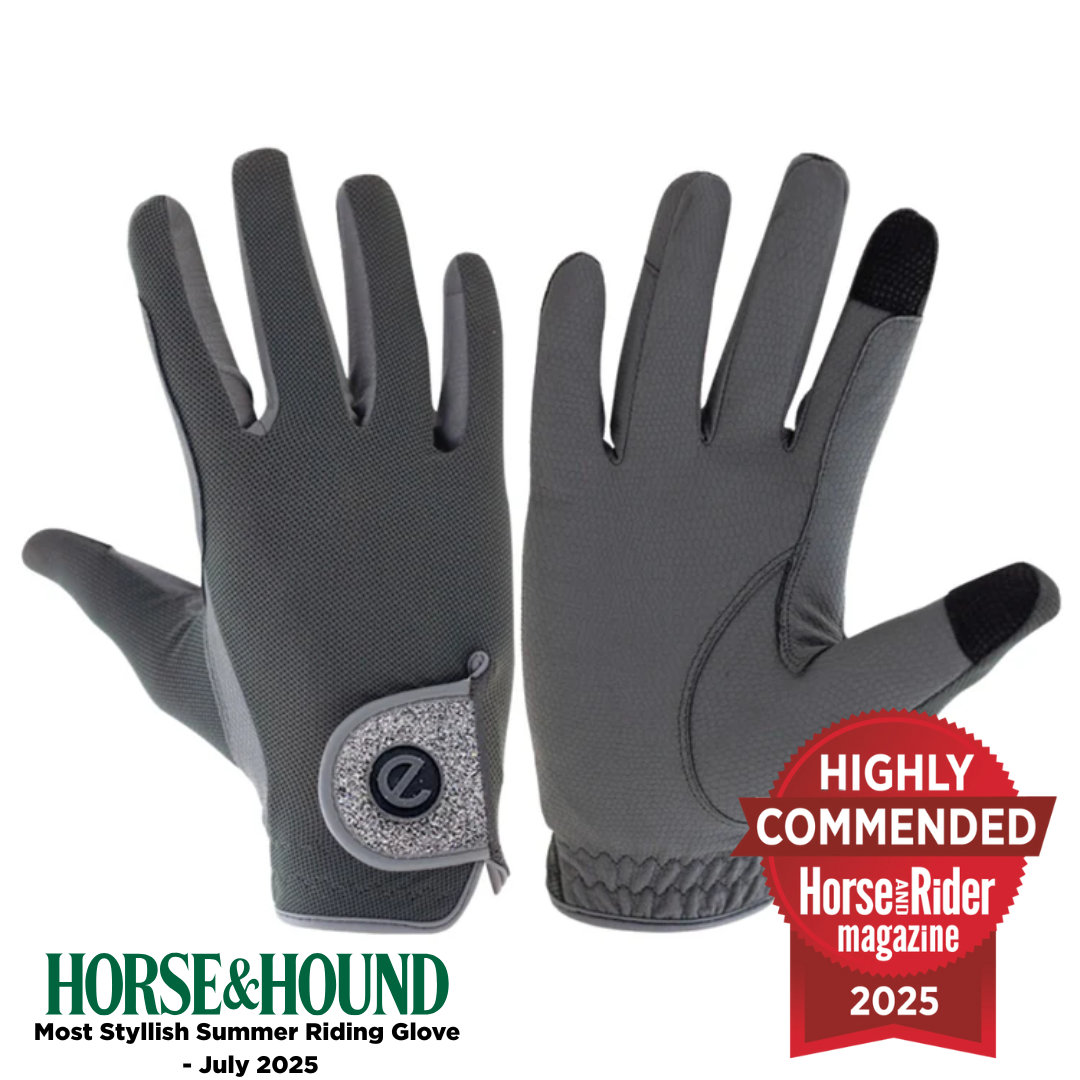 eQUEST GripPro X-LITE Lightweight Equestrian Gloves - Grey & Silver Glitter