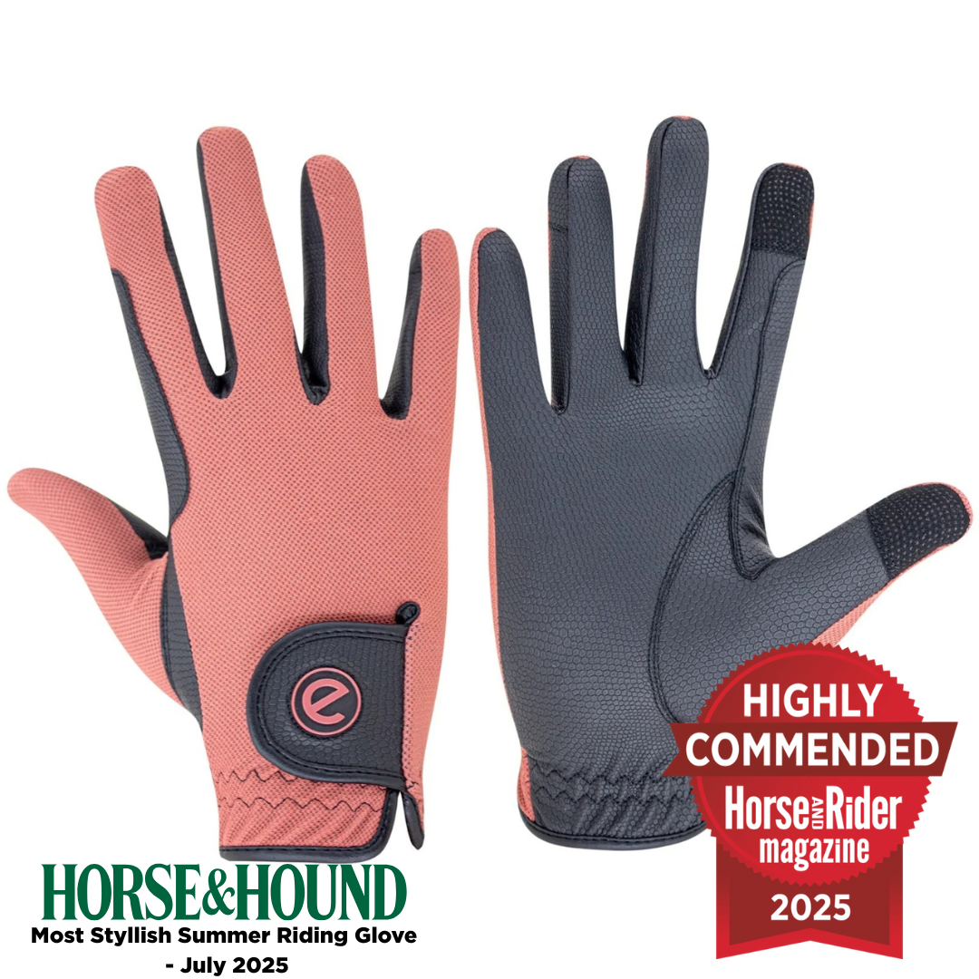 eQUEST GripPro X-LITE Lightweight Equestrian Gloves - Coral - Plain Cuff