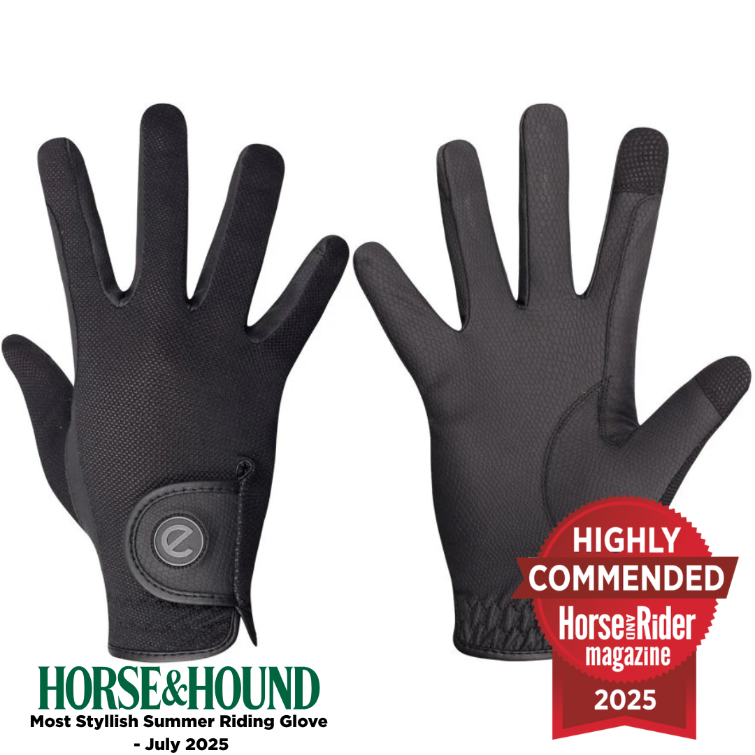 eQUEST GripPro X-LITE Lightweight Equestrian Gloves - Black - Plain Cuff