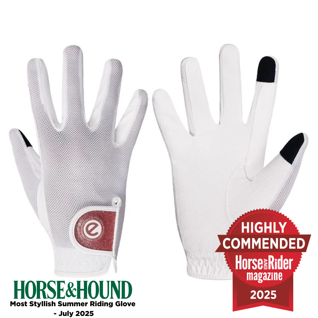 eQUEST GripPro X-LITE Lightweight Equestrian Gloves - White & Rose Gold Glitter