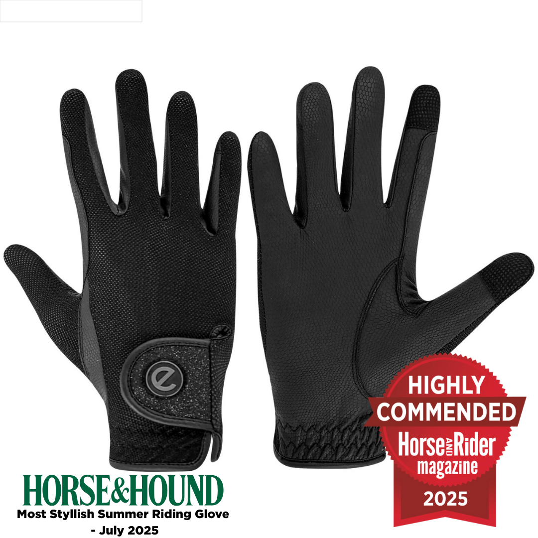eQUEST GripPro X-LITE Lightweight Equestrian Gloves - Black - Black Glitter Cuff