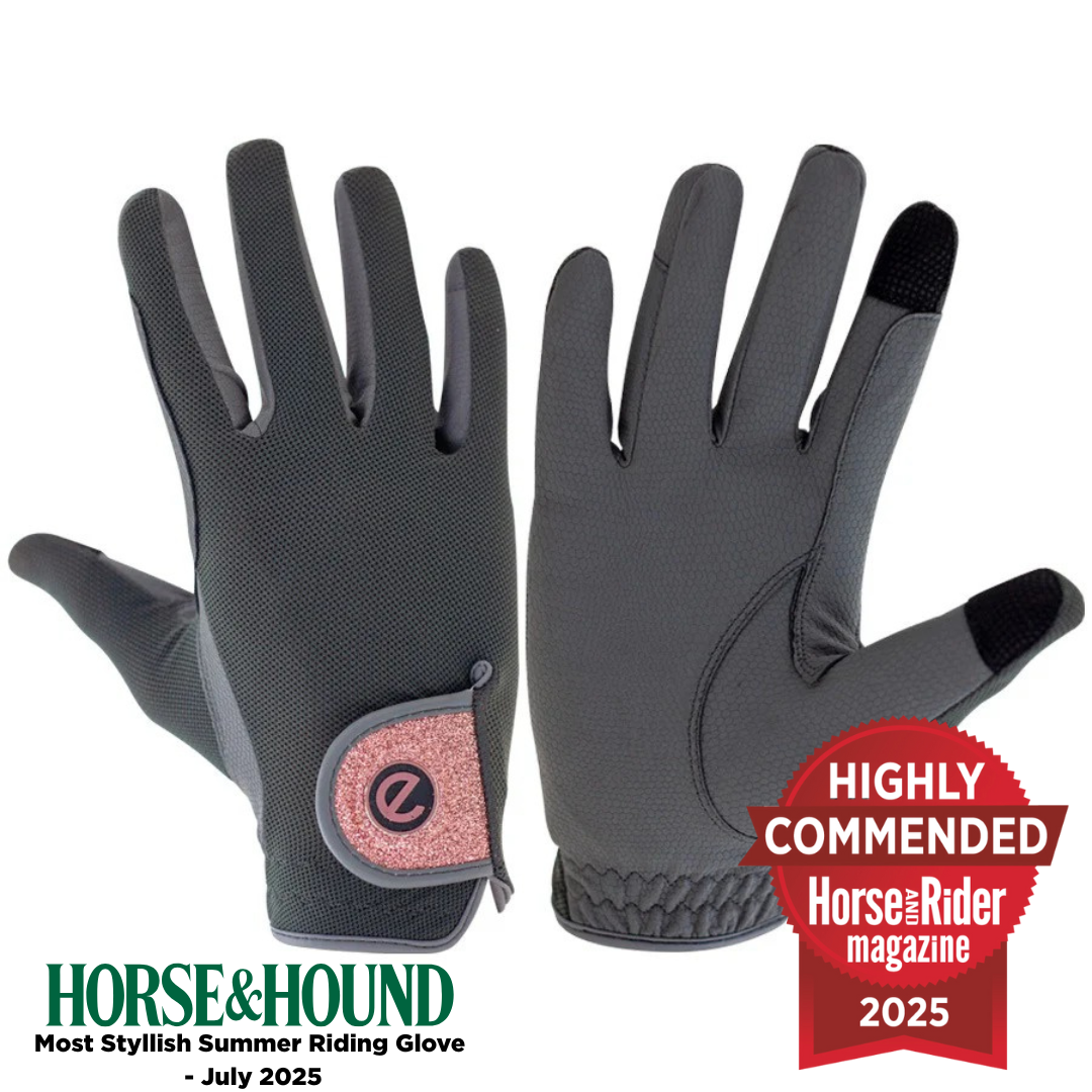 eQUEST GripPro X-LITE Lightweight Equestrian Gloves - Grey & Rose Gold Glitter