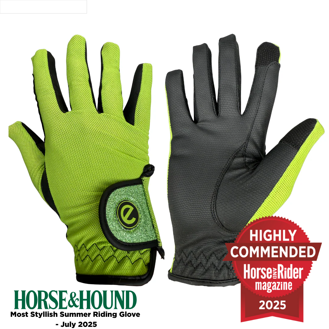 eQUEST GripPro X-LITE Lightweight Equestrian Gloves - Lime Green - Glitter Cuff