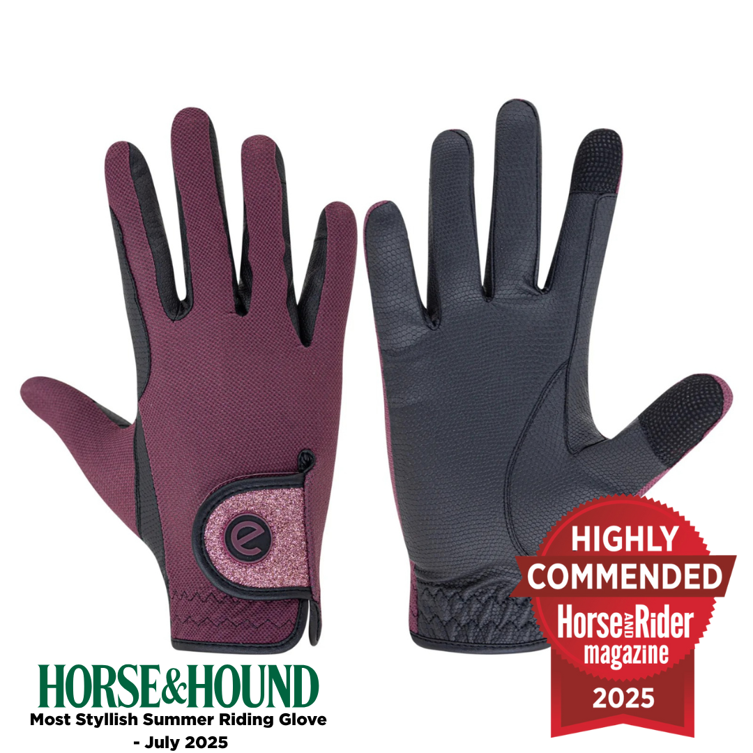 eQUEST GripPro X-LITE Lightweight Equestrian Gloves - Merlot - Glitter Cuff