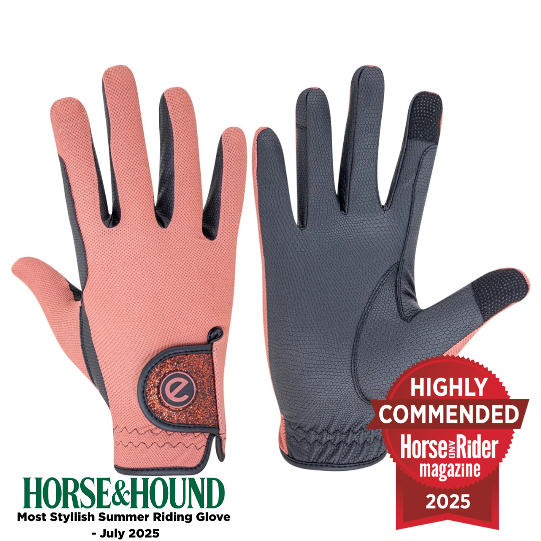 eQUEST GripPro X-LITE Lightweight Equestrian Gloves - Coral - Glitter Cuff
