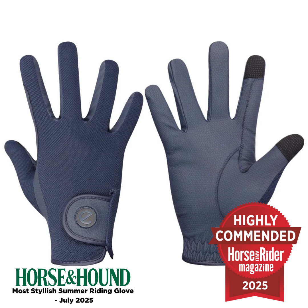 eQUEST GripPro X-LITE Lightweight Equestrian Gloves - Blue - Plain Cuff