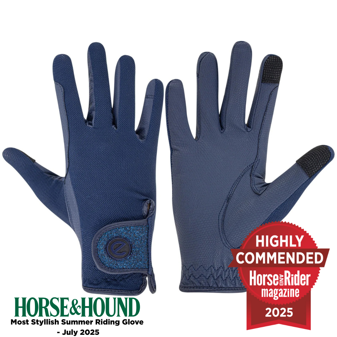 eQUEST GripPro X-LITE Lightweight Equestrian Gloves - Blue - Blue Glitter Cuff