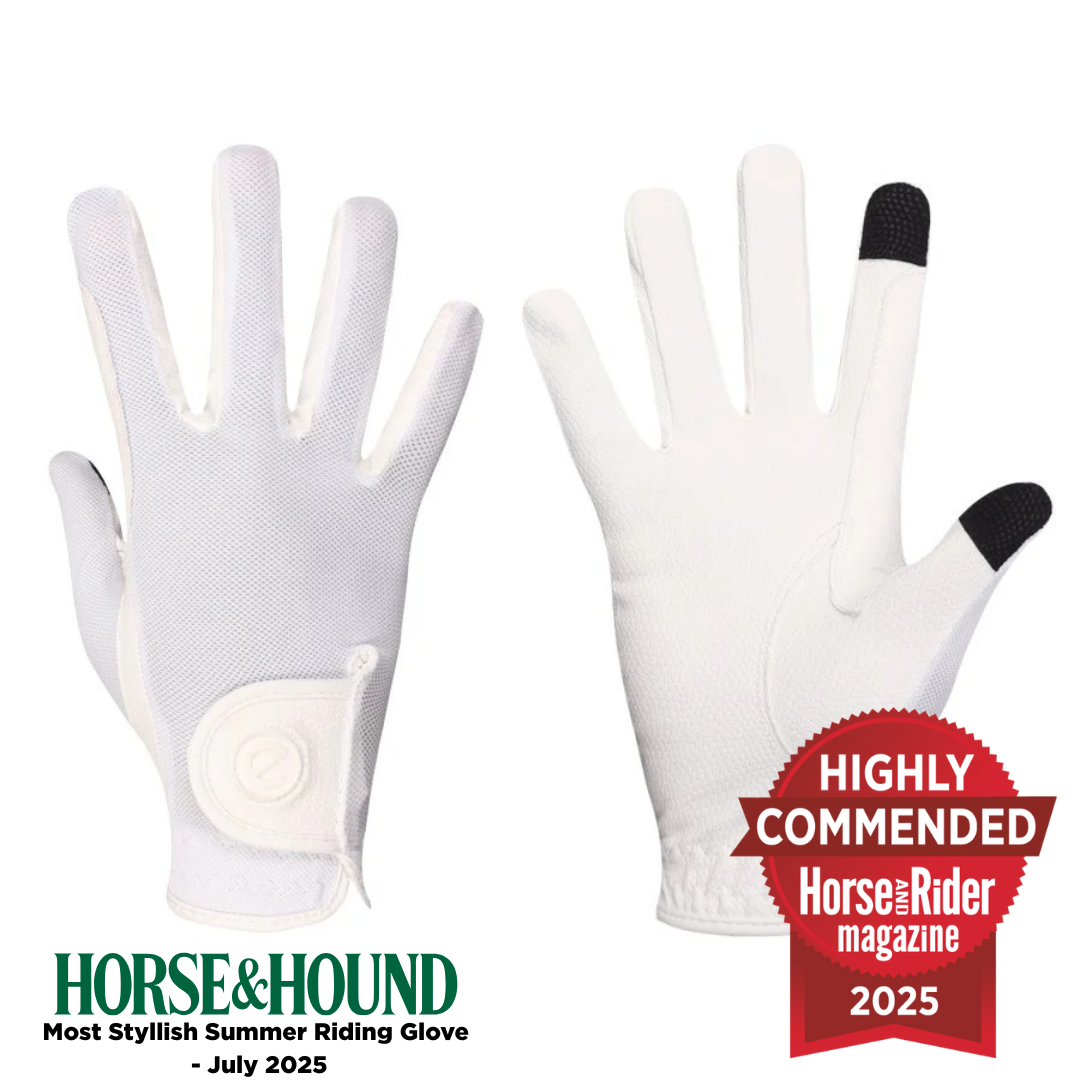 eQUEST GripPro X-LITE Lightweight Equestrian Gloves - White - Plain Cuff