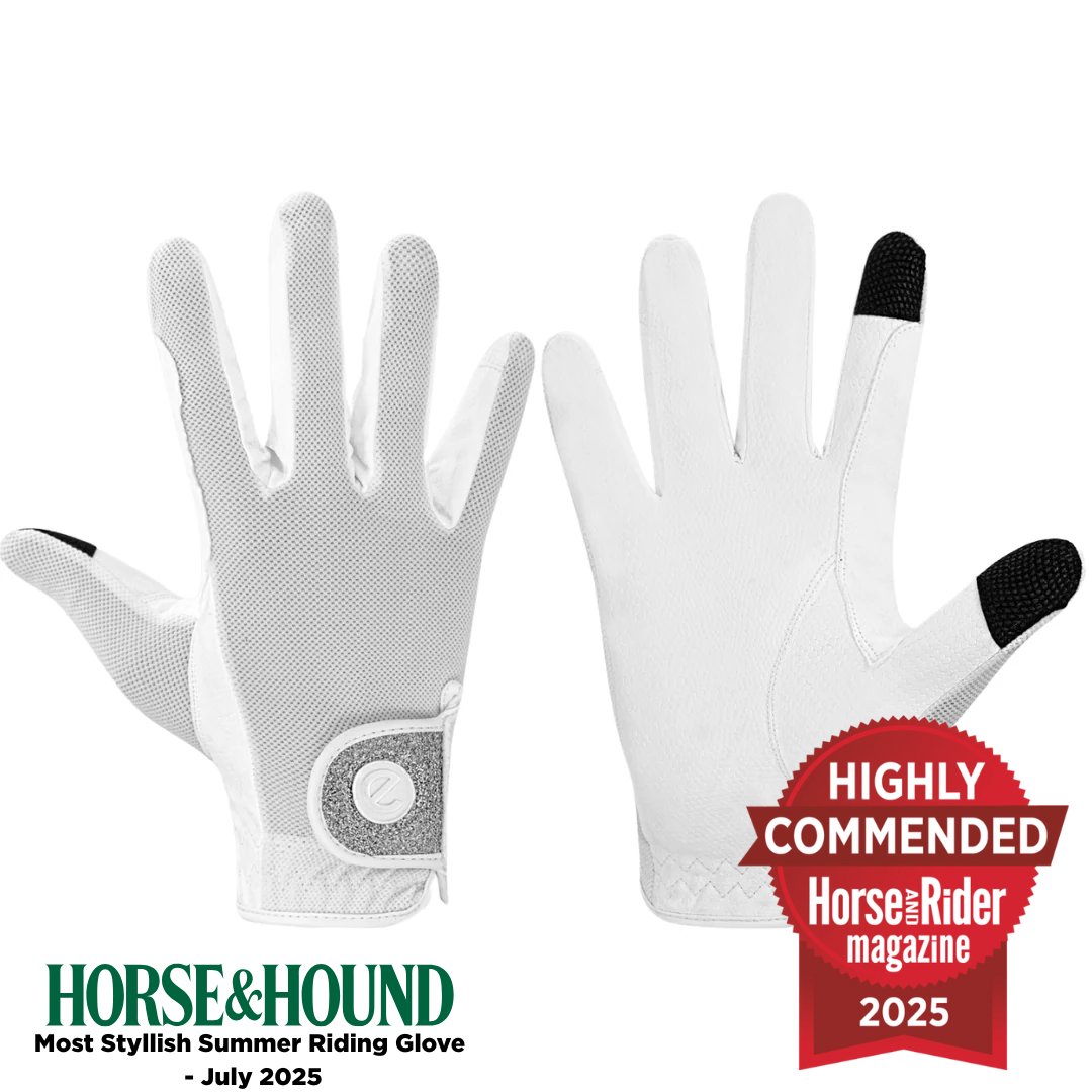 eQUEST GripPro X-LITE Lightweight Equestrian Gloves - White & Silver Glitter