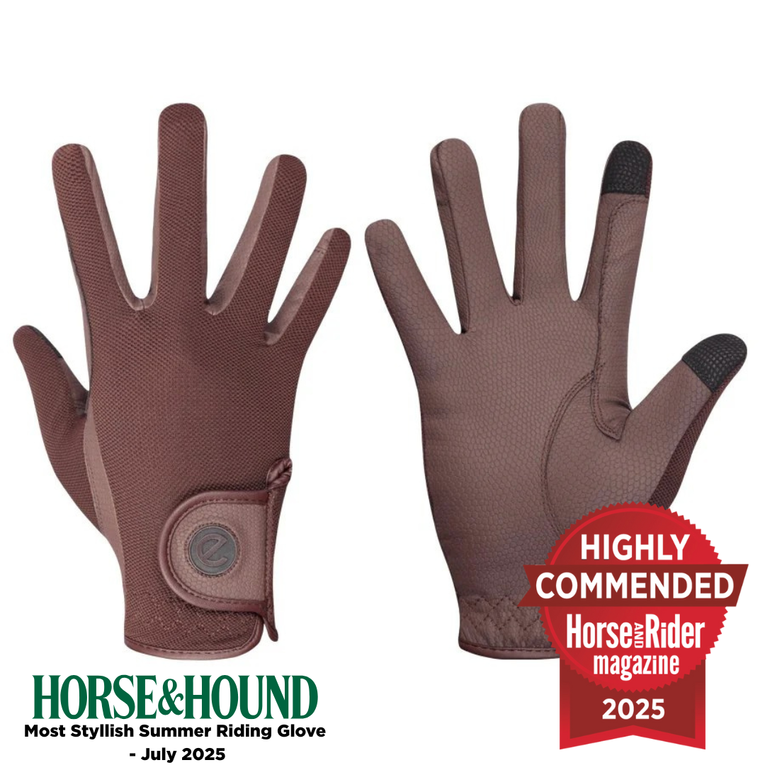 eQUEST GripPro X-LITE Lightweight Equestrian Gloves - Brown - Plain Cuff