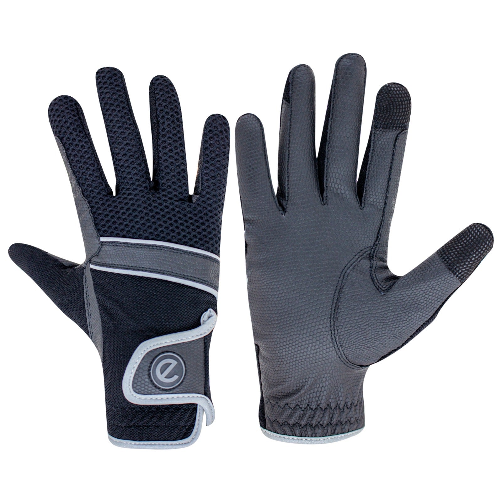 eQUEST GripPro X-LITE Lightweight Equestrian Gloves - eGLOVE x Forelock & Fringe Special Edition - Black / Reflective