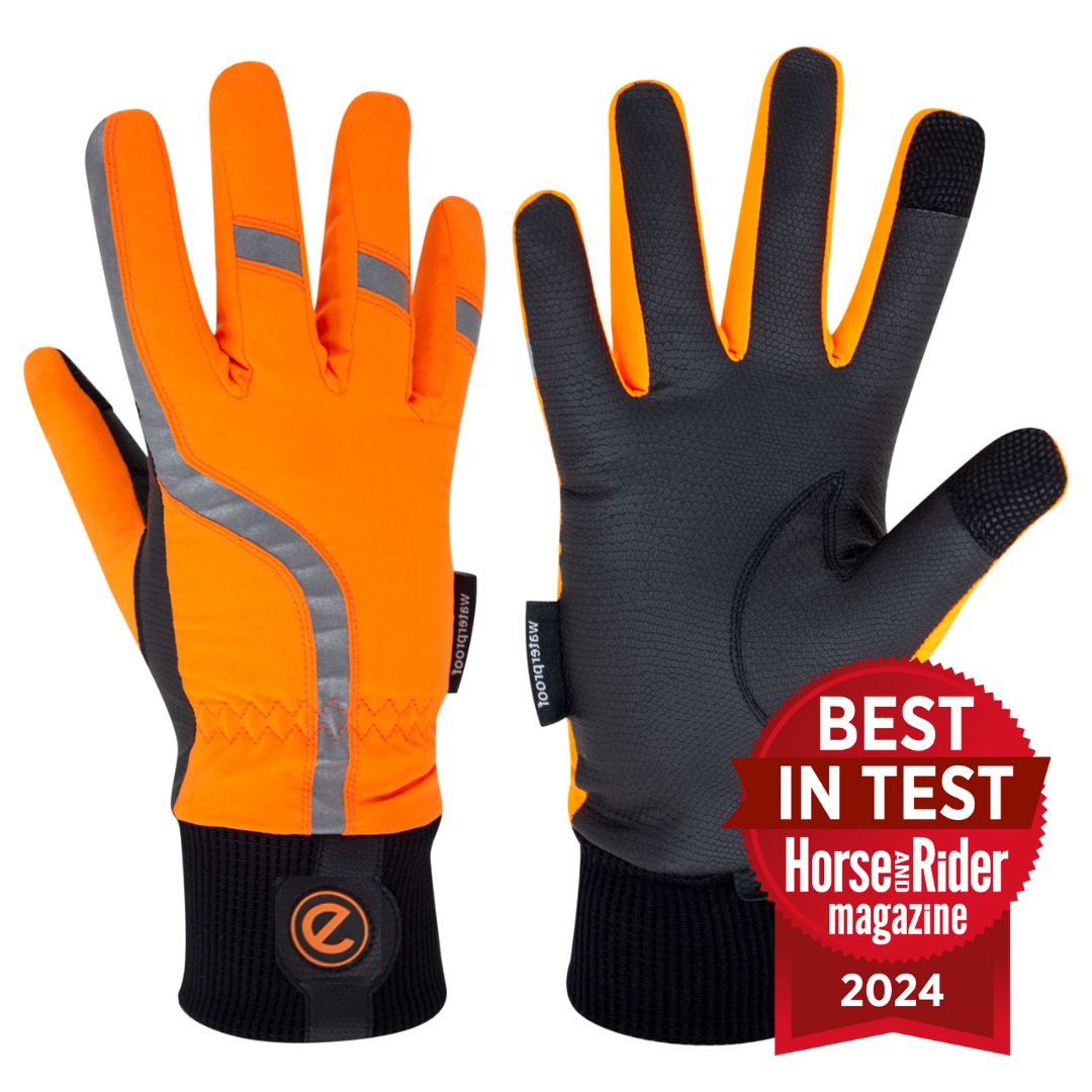 eQUEST Waterproof - Award Winning Waterproof Equestrian Riding & Yard Gloves - HiViz Reflective Orange