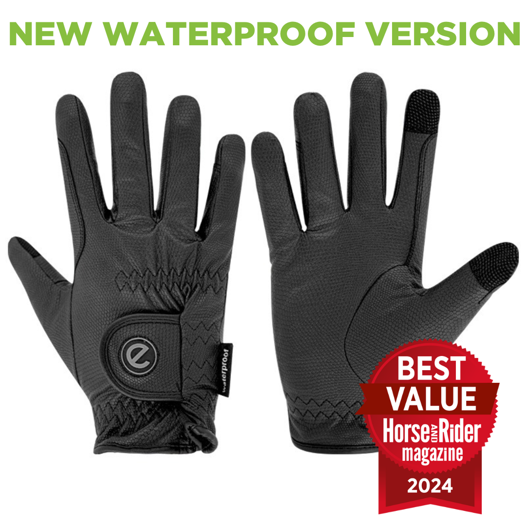 eQUEST GripPro Winter Edition WATERPROOF - Award winning Waterproof Winter Equestrian Riding Gloves - Black