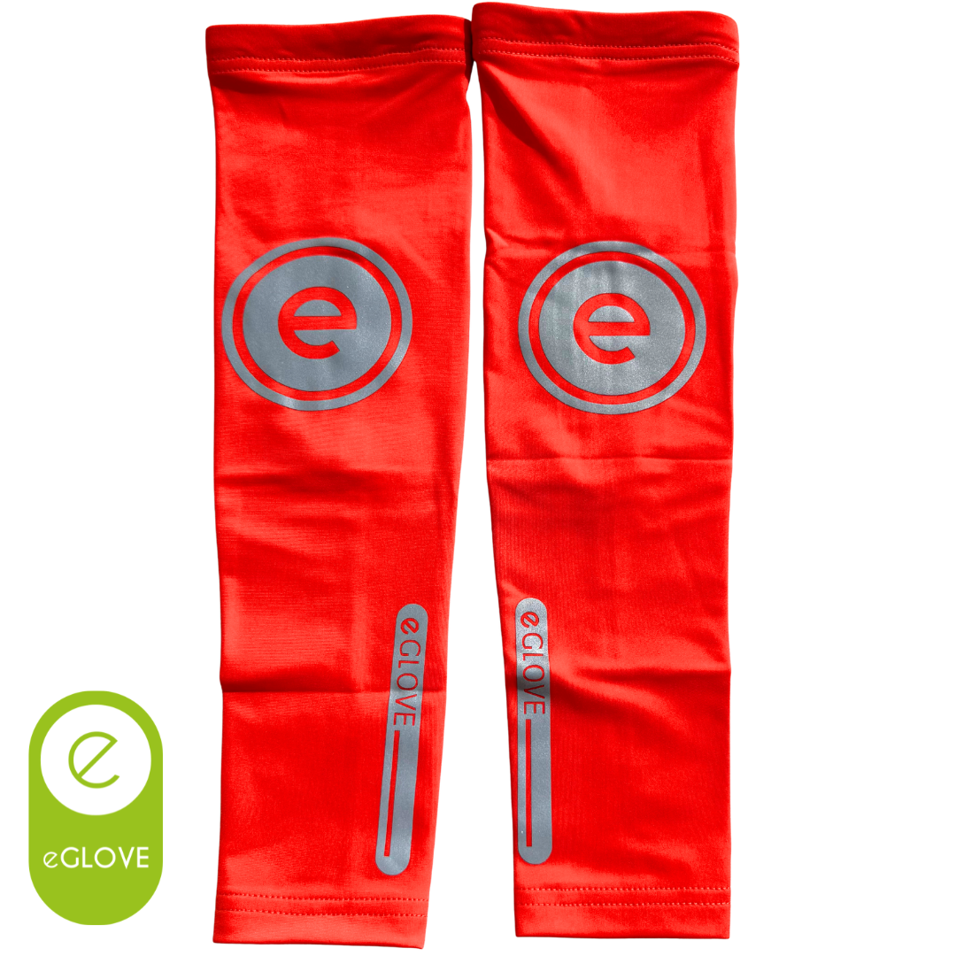 Orange arm sleeves with eGlove logo on a white background