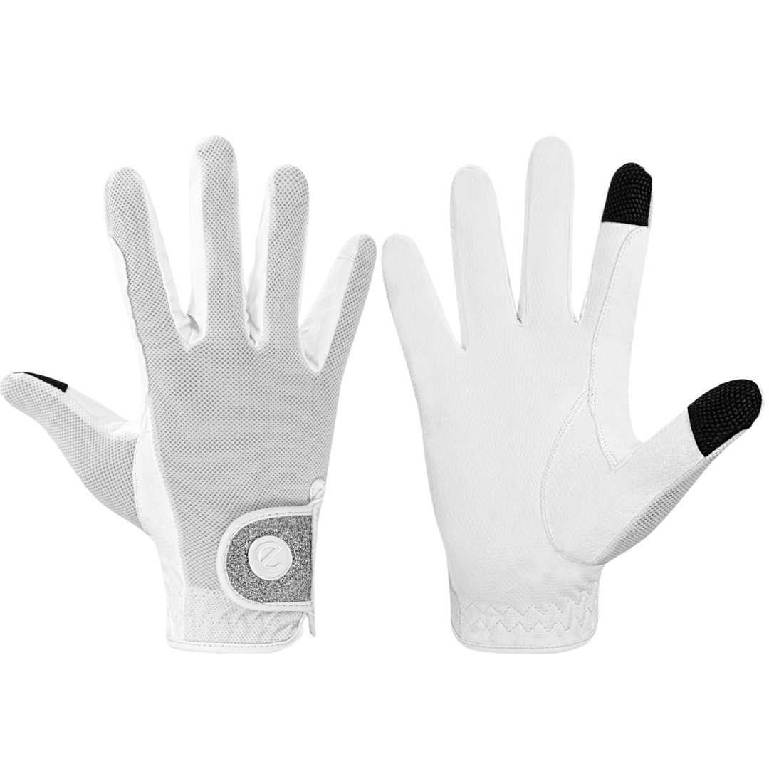 eQUEST GripPro X-LITE Lightweight Equestrian Gloves - White & Silver Glitter
