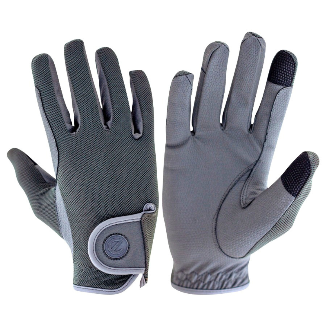 eQUEST GripPro X-LITE Lightweight Equestrian Gloves - Grey - Plain Cuff