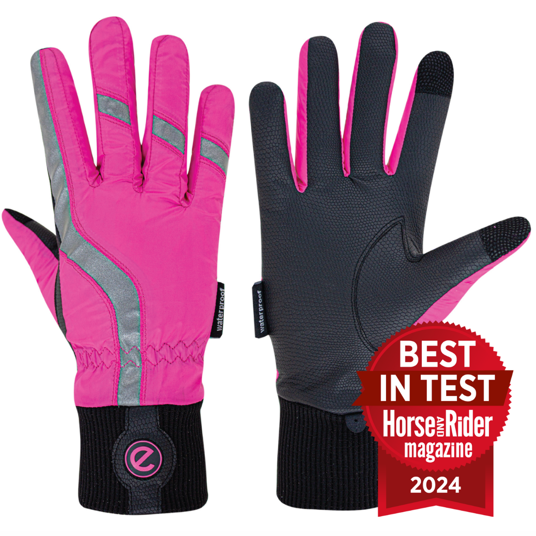 eQUEST Waterproof - Award Winning Waterproof Equestrian Riding & Yard Gloves - HiViz Reflective Pink