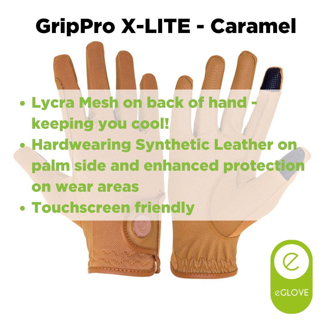 eQUEST GripPro X-LITE Lightweight Equestrian Gloves - Caramel - Plain Cuff