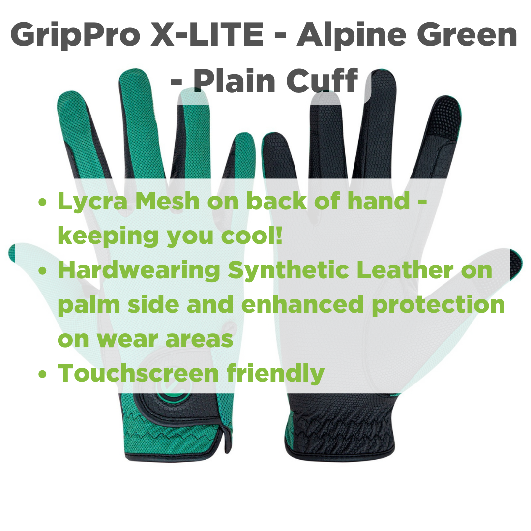 eQUEST GripPro X-LITE Lightweight Equestrian Gloves - Alpine Green - Plain Cuff