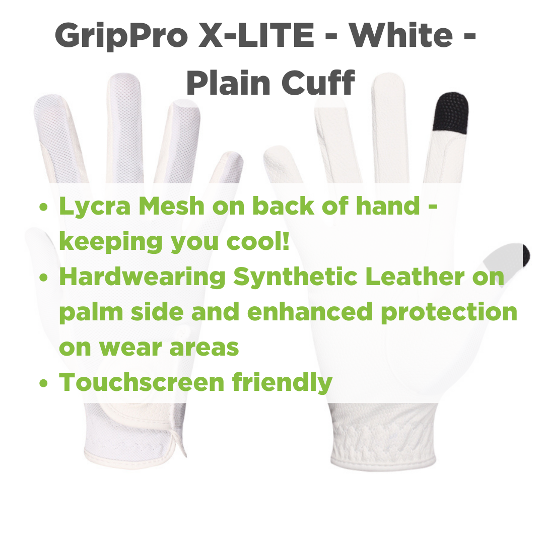 eQUEST GripPro X-LITE Lightweight Equestrian Gloves - White - Plain Cuff