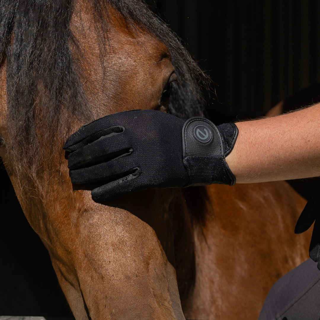 eQUEST GripPro X-LITE Lightweight Equestrian Gloves - Black - Plain Cuff