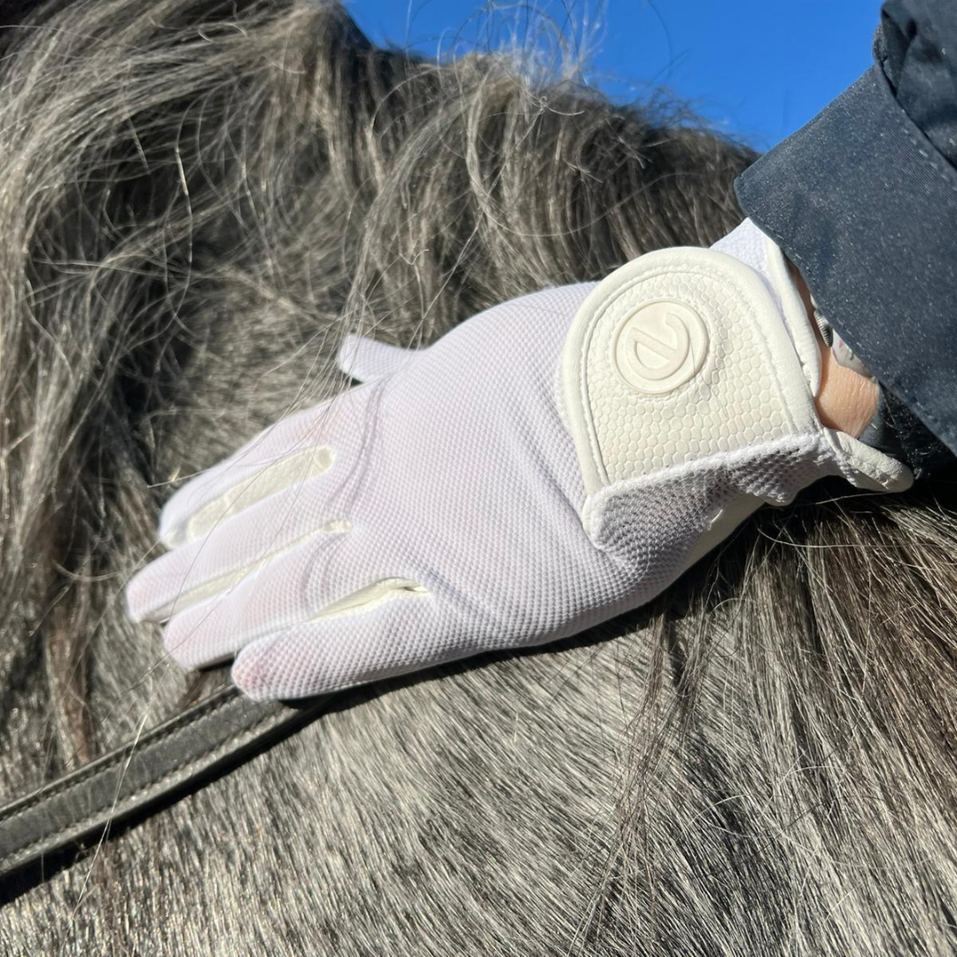 eQUEST GripPro X-LITE Lightweight Equestrian Gloves - White - Plain Cuff