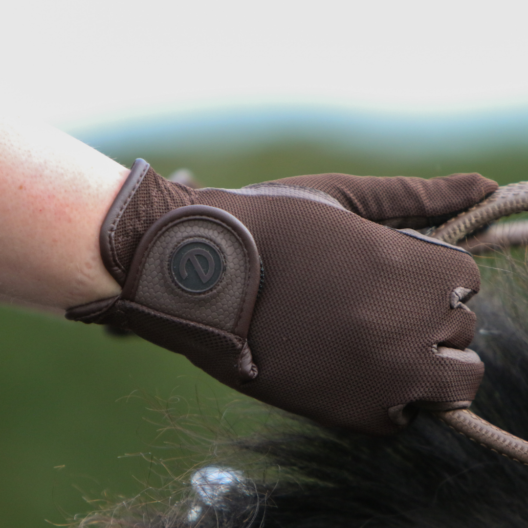 eQUEST GripPro X-LITE Lightweight Equestrian Gloves - Brown - Plain Cuff