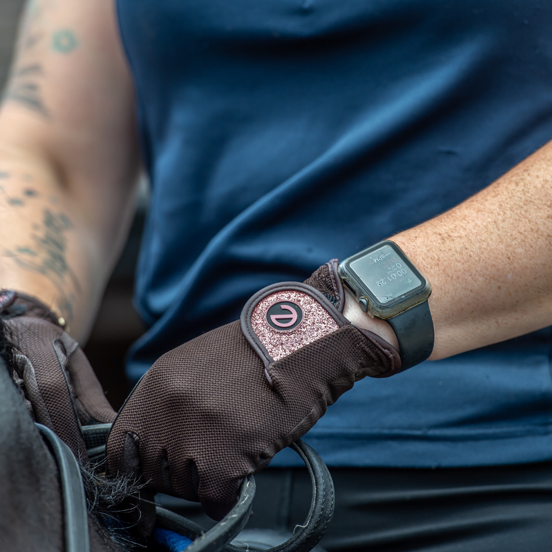 eQUEST GripPro X-LITE Lightweight Equestrian Gloves - Brown & Rose Gold Glitter