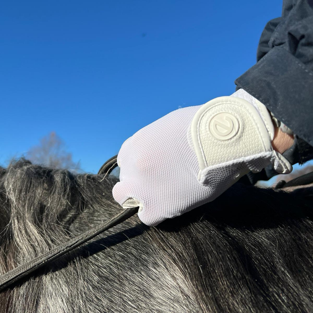 eQUEST GripPro X-LITE Lightweight Equestrian Gloves - White - Plain Cuff