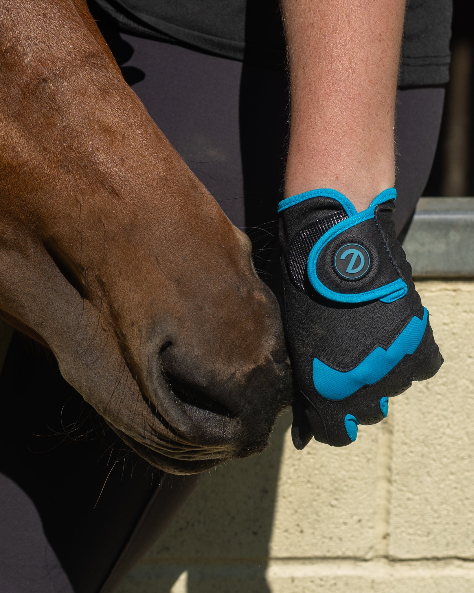 eQUEST Grip Pro LITE v2 Equestrian Gloves - Black / Aqua Blue - END OF LINE SALE