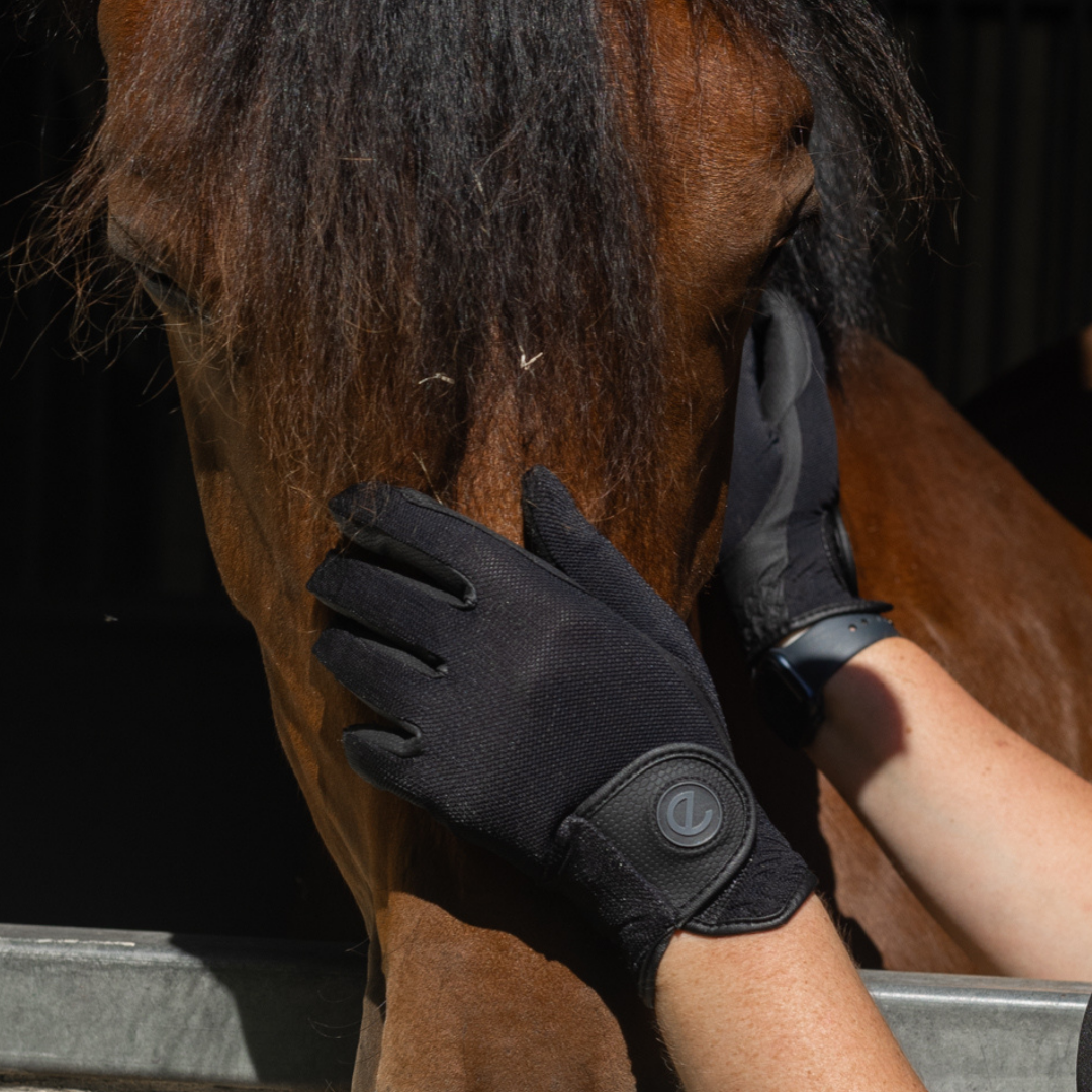 eQUEST GripPro X-LITE Lightweight Equestrian Gloves - Black - Plain Cuff