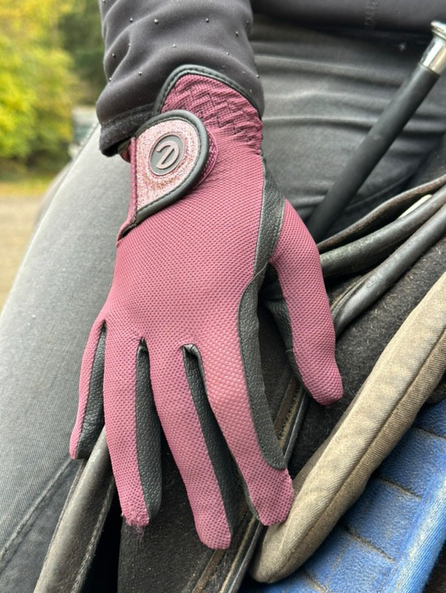 eQUEST GripPro X-LITE Lightweight Equestrian Gloves - Merlot - Glitter Cuff