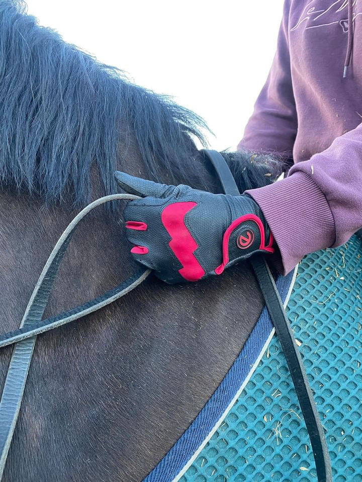 eQUEST GripPro LITE v3 Equestrian Gloves - Black / Red
