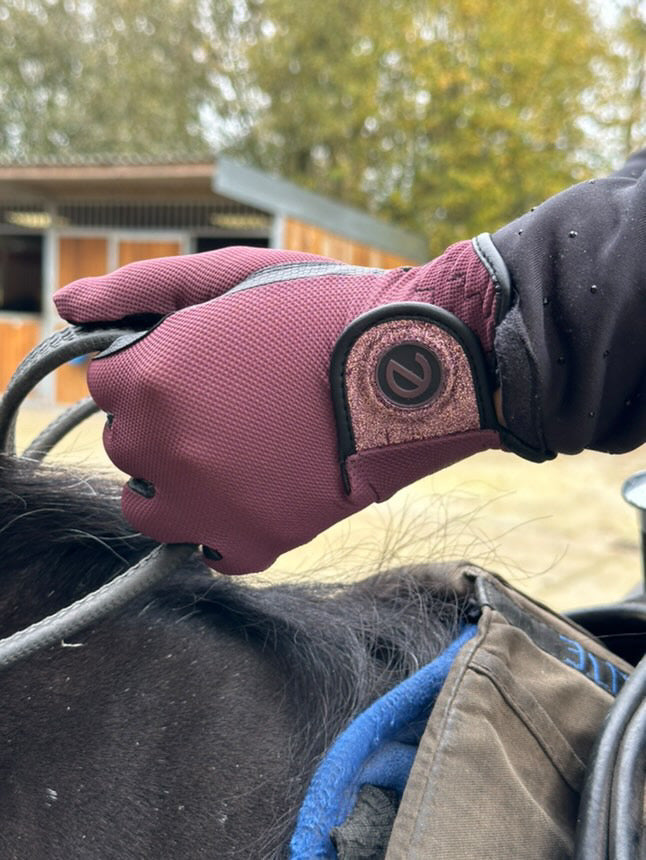 eQUEST GripPro X-LITE Lightweight Equestrian Gloves - Merlot - Glitter Cuff