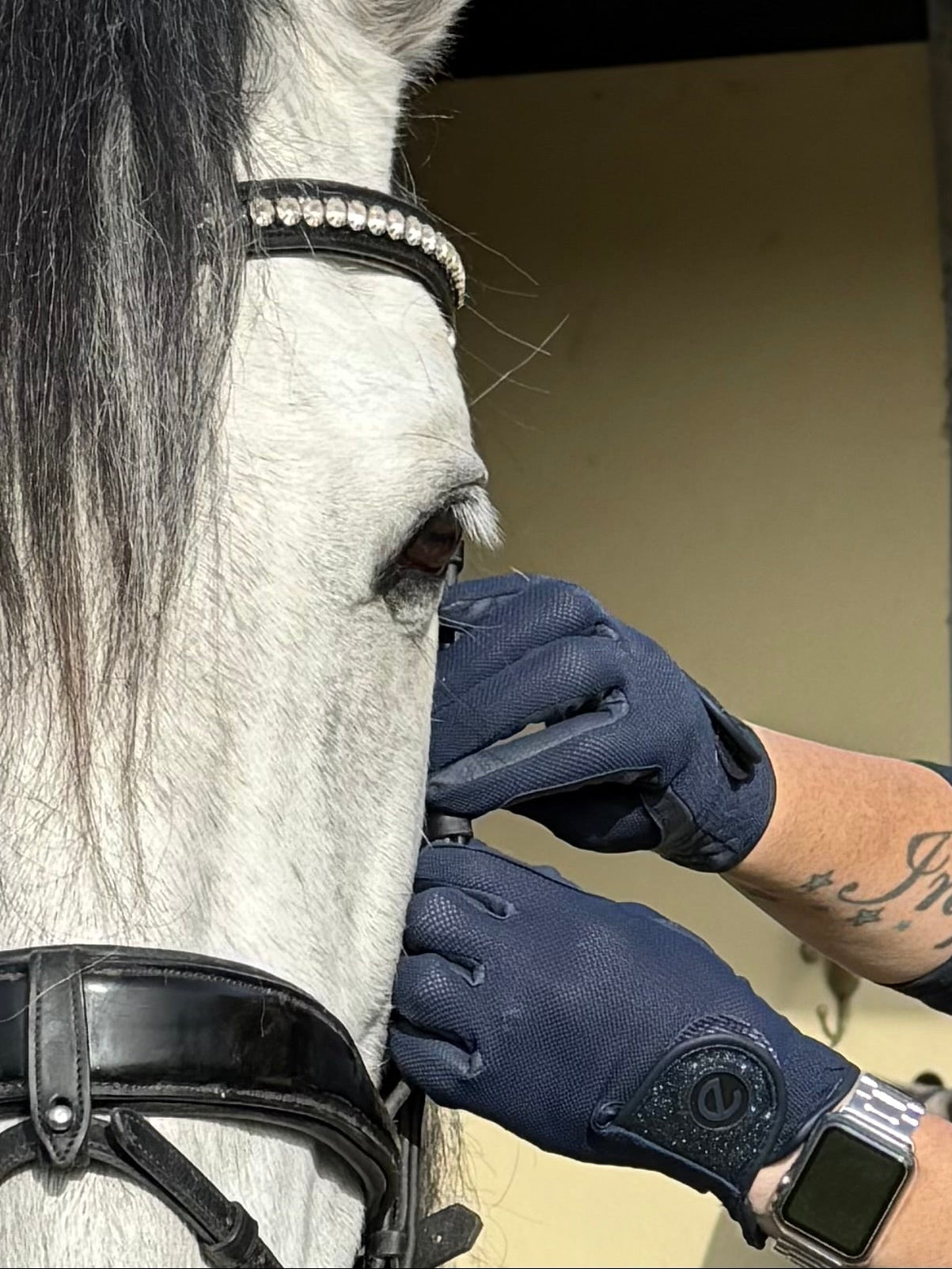 eQUEST GripPro X-LITE Blue Tonal Glitter glitter cuff - side view - eGLOVE