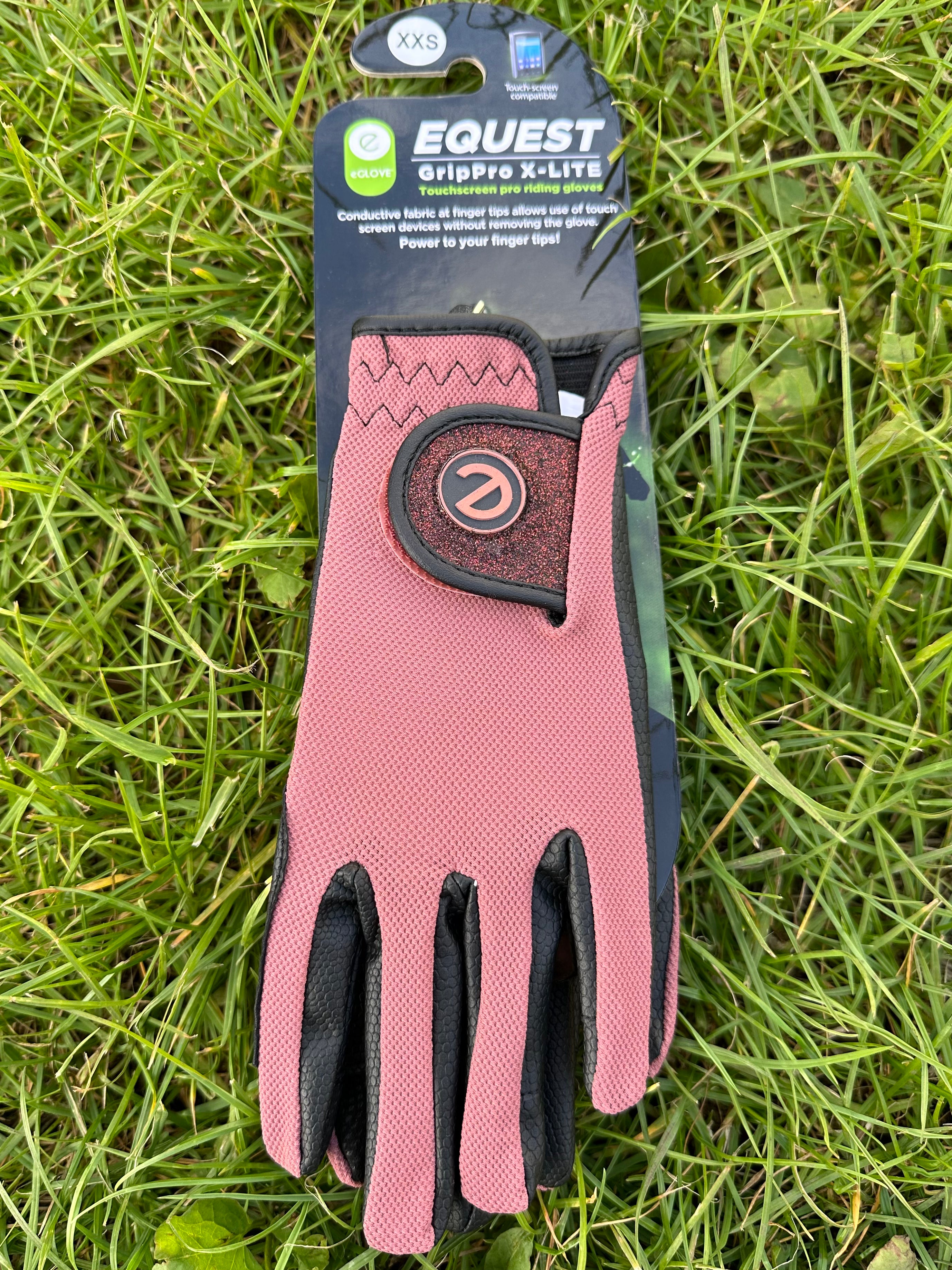 eQUEST GripPro X-LITE Lightweight Equestrian Gloves - Coral - Glitter Cuff