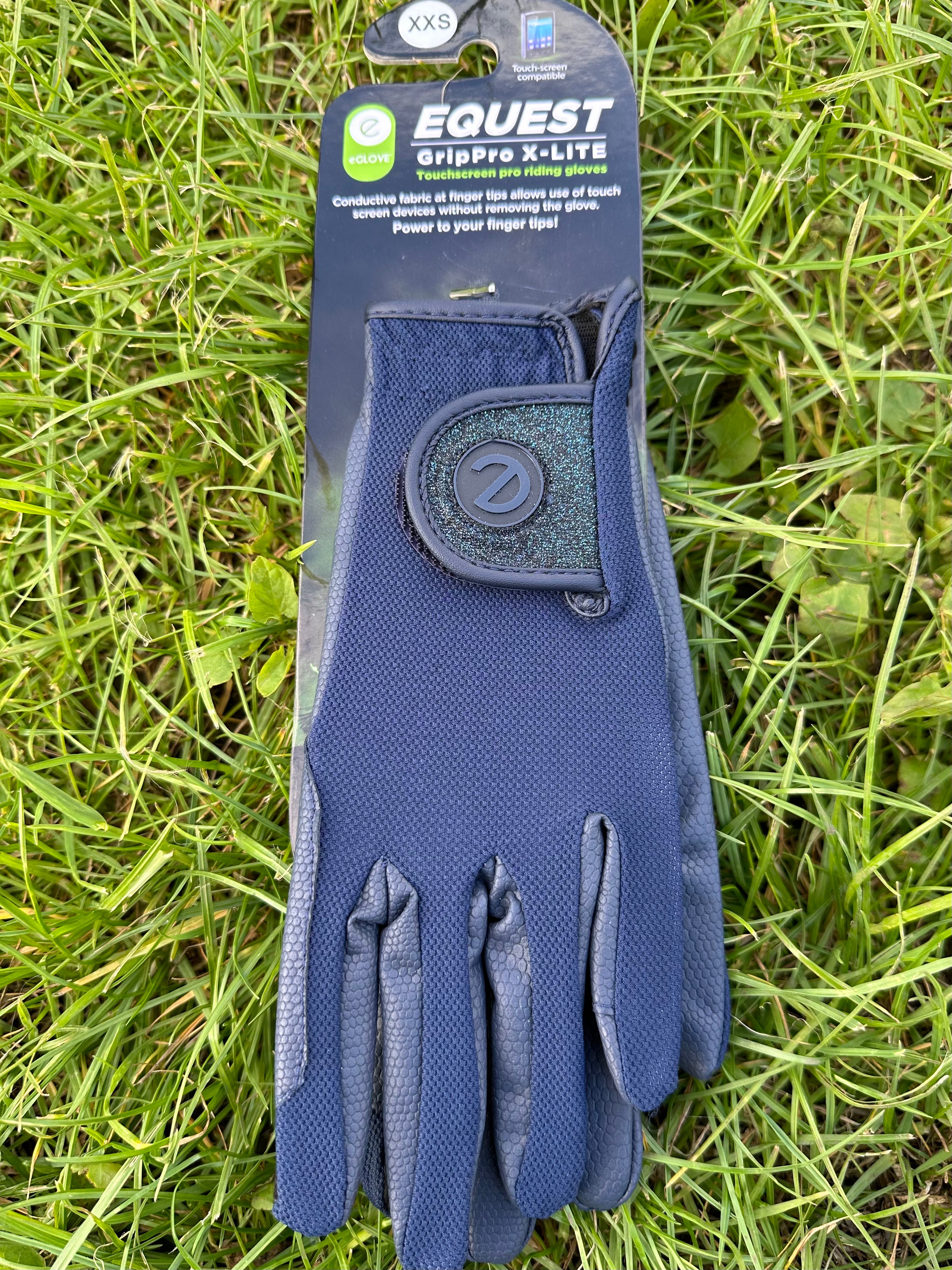 eQUEST GripPro X-LITE Lightweight Equestrian Gloves - Blue - Blue Glitter Cuff