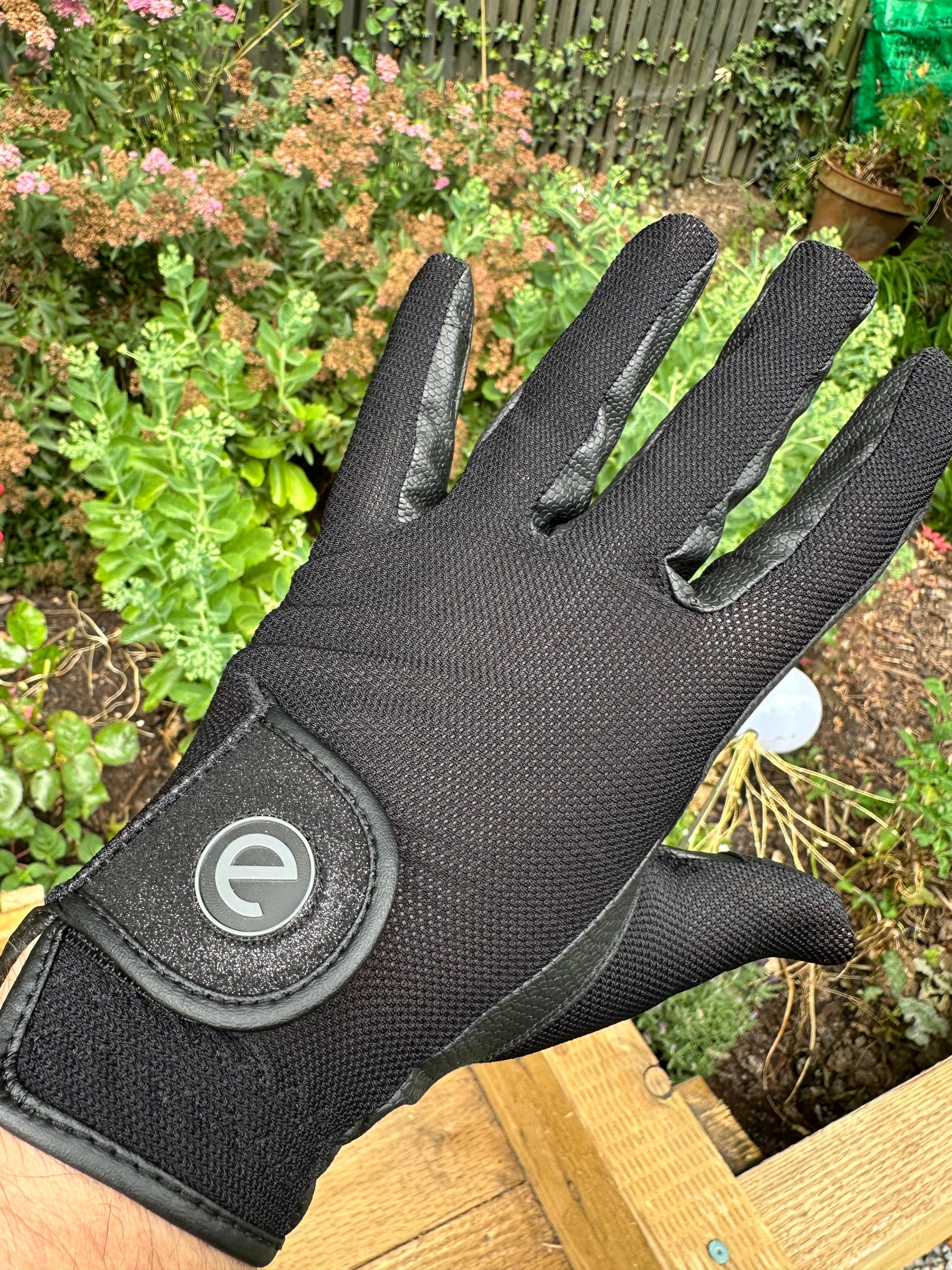 eQUEST GripPro X-LITE Lightweight Equestrian Gloves - Black - Black Glitter Cuff