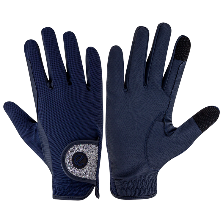 eQUEST GripPro X-LITE Lightweight Equestrian Gloves - Blue & Silver Glitter