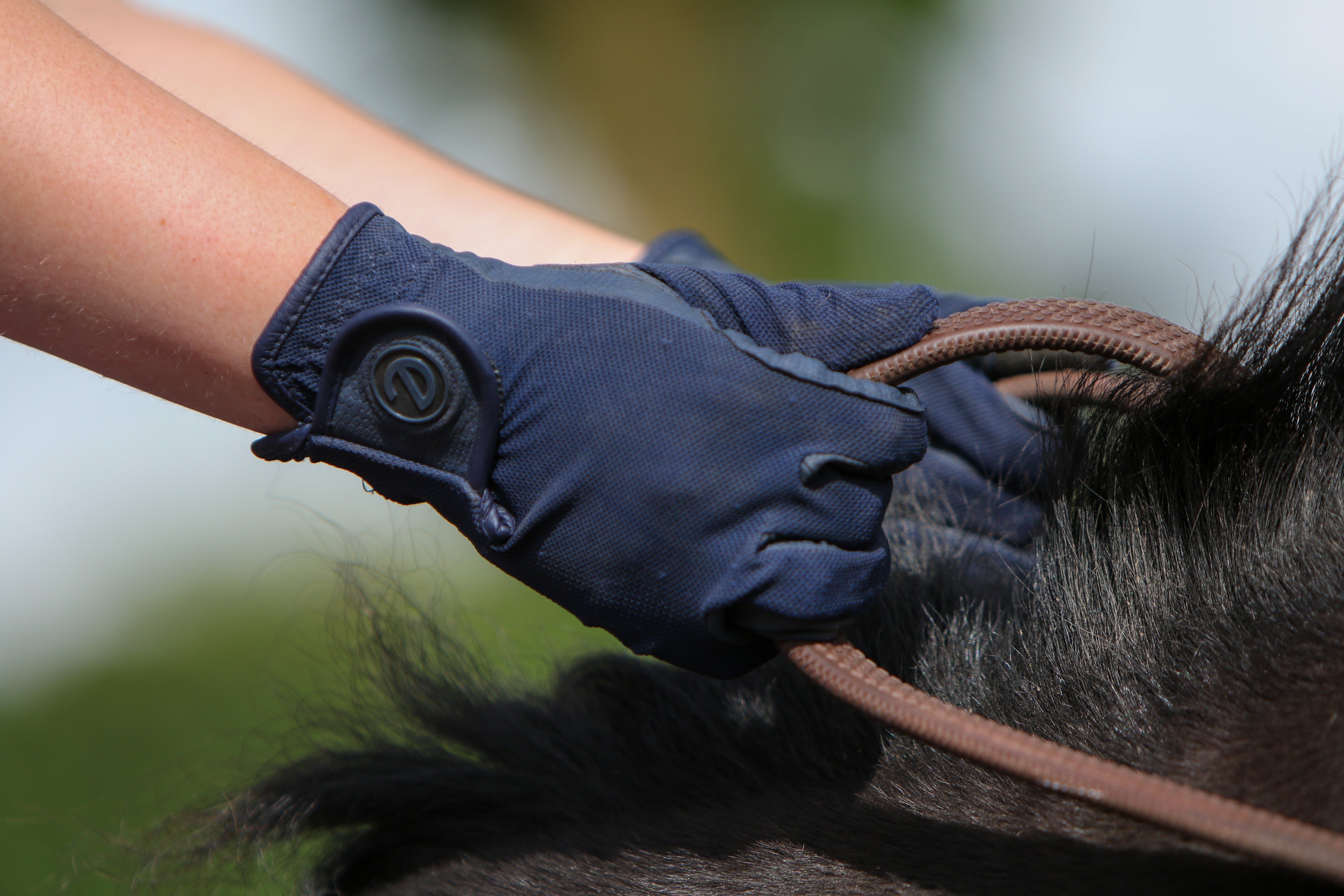 eQUEST GripPro X-LITE Lightweight Equestrian Gloves - Blue - Plain Cuff