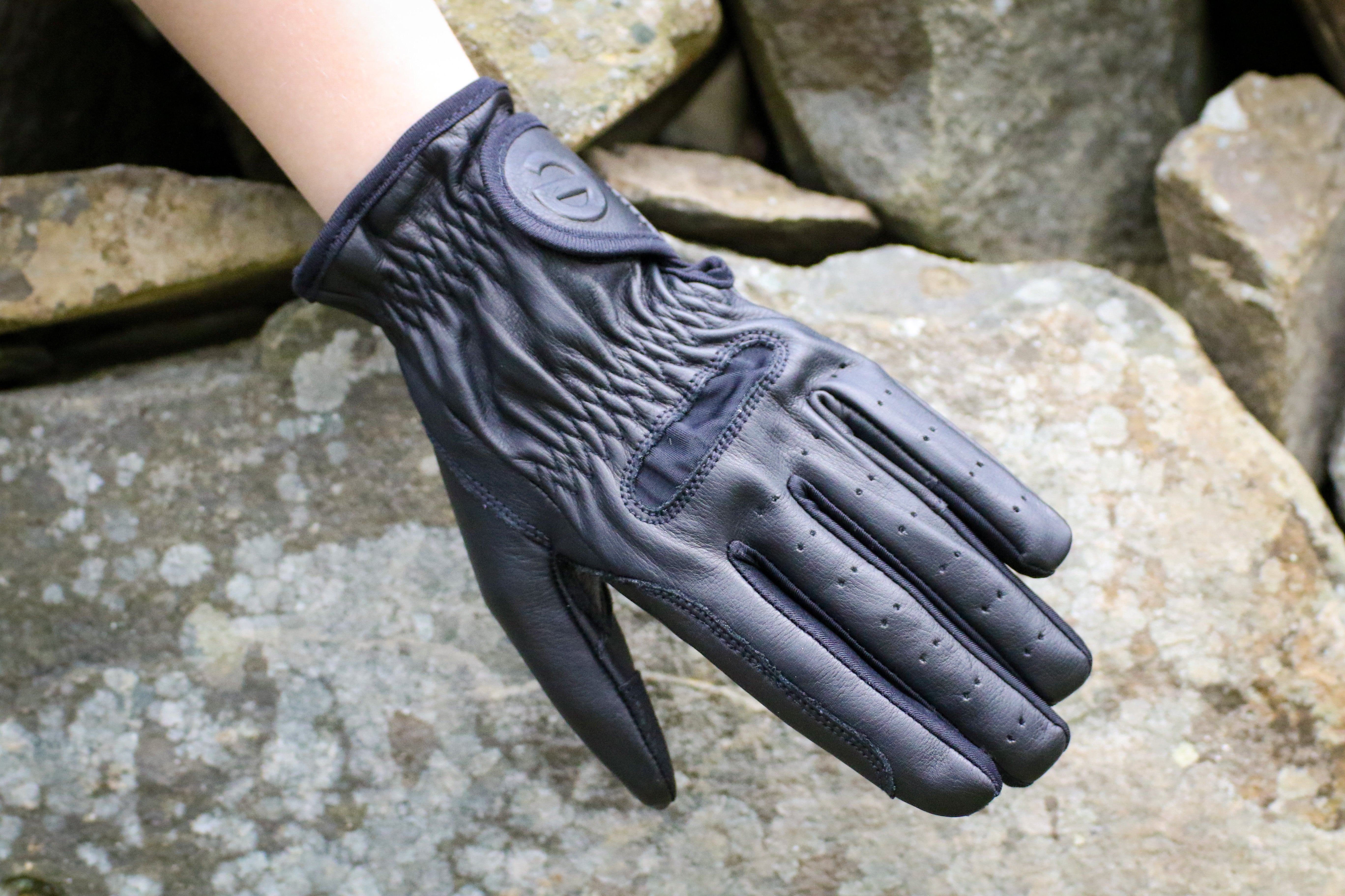 eQUEST GripPro LEATHER Equestrian Riding Gloves - Black