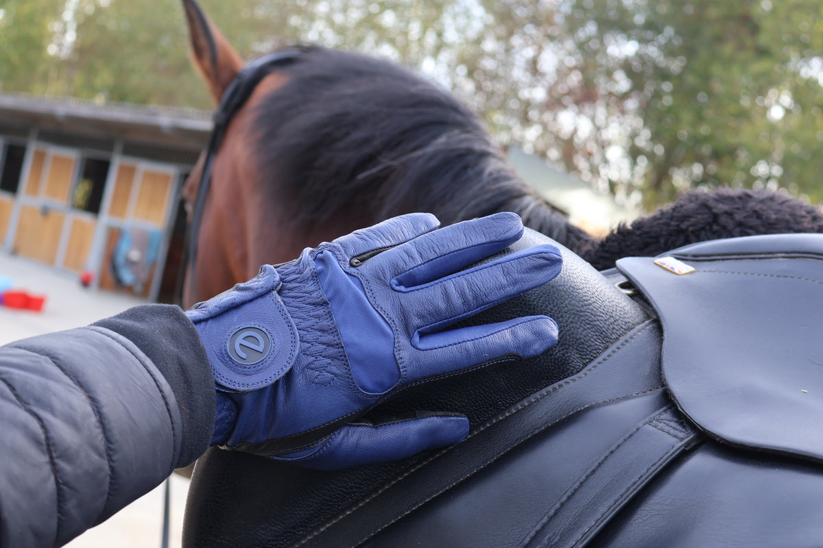 eQUEST GripPro LEATHER Riding Gloves - Navy Blue | Cabretta Palm & Goat Leather Back