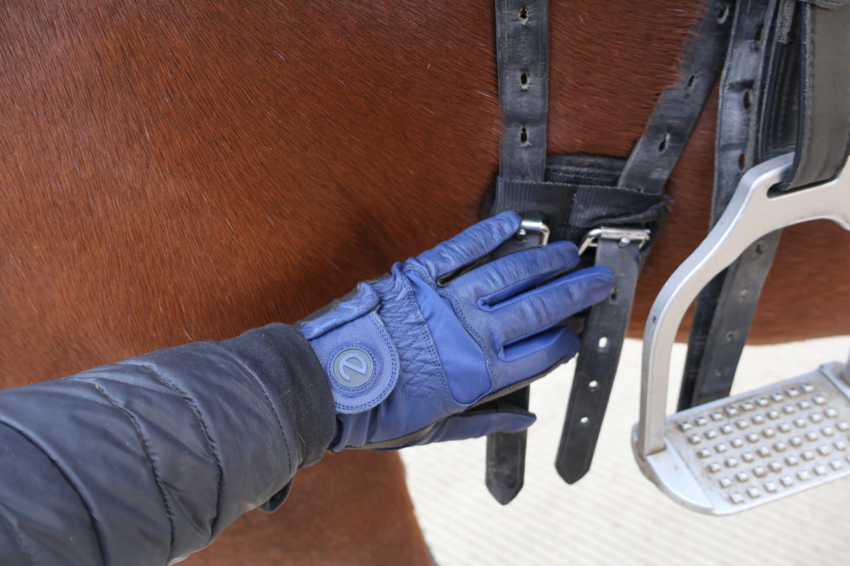 eQUEST GripPro LEATHER Riding Gloves - Navy Blue | Cabretta Palm & Goat Leather Back