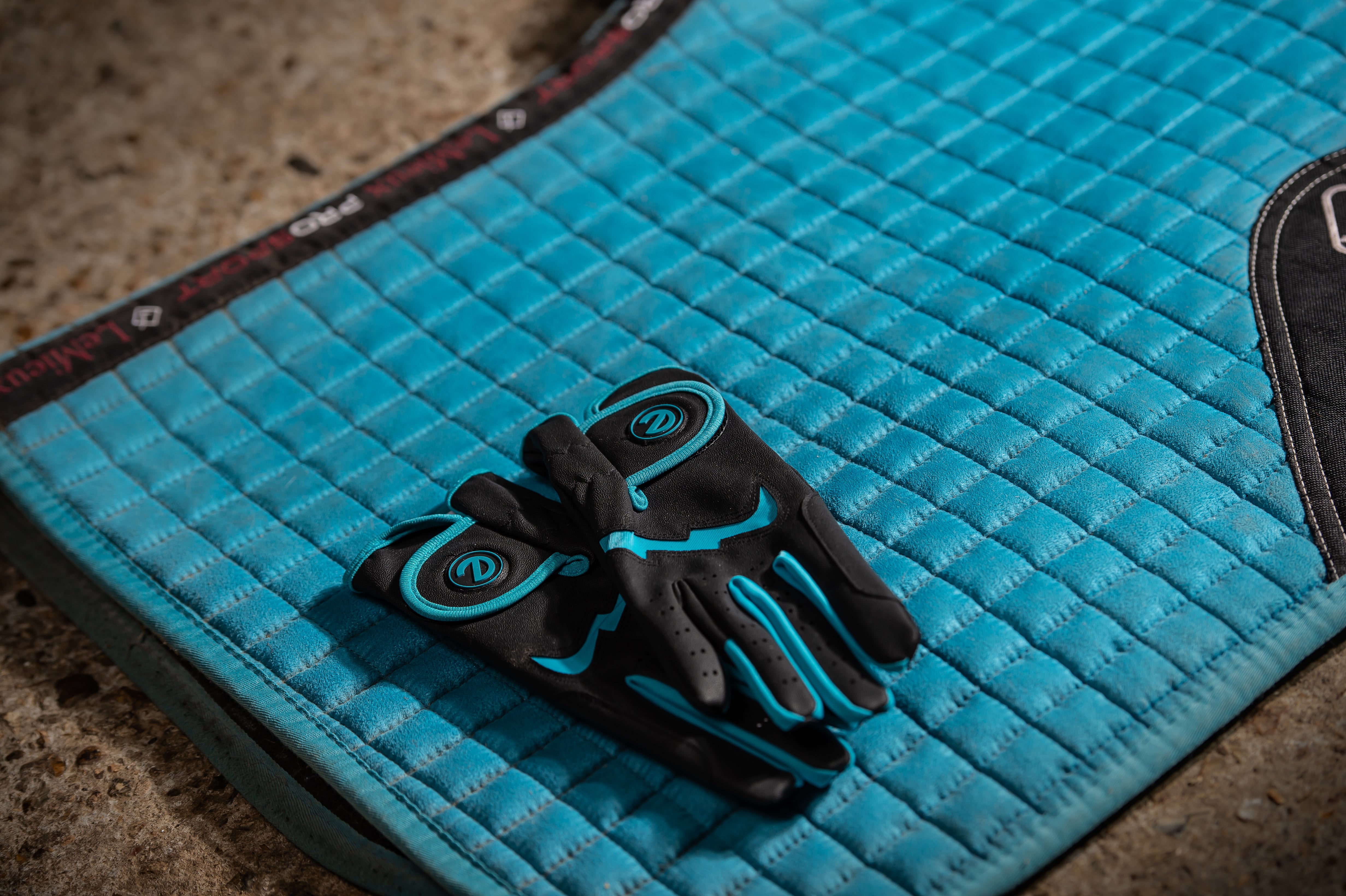 eQUEST Grip Pro LITE v2 Equestrian Gloves - Black / Aqua Blue - END OF LINE SALE