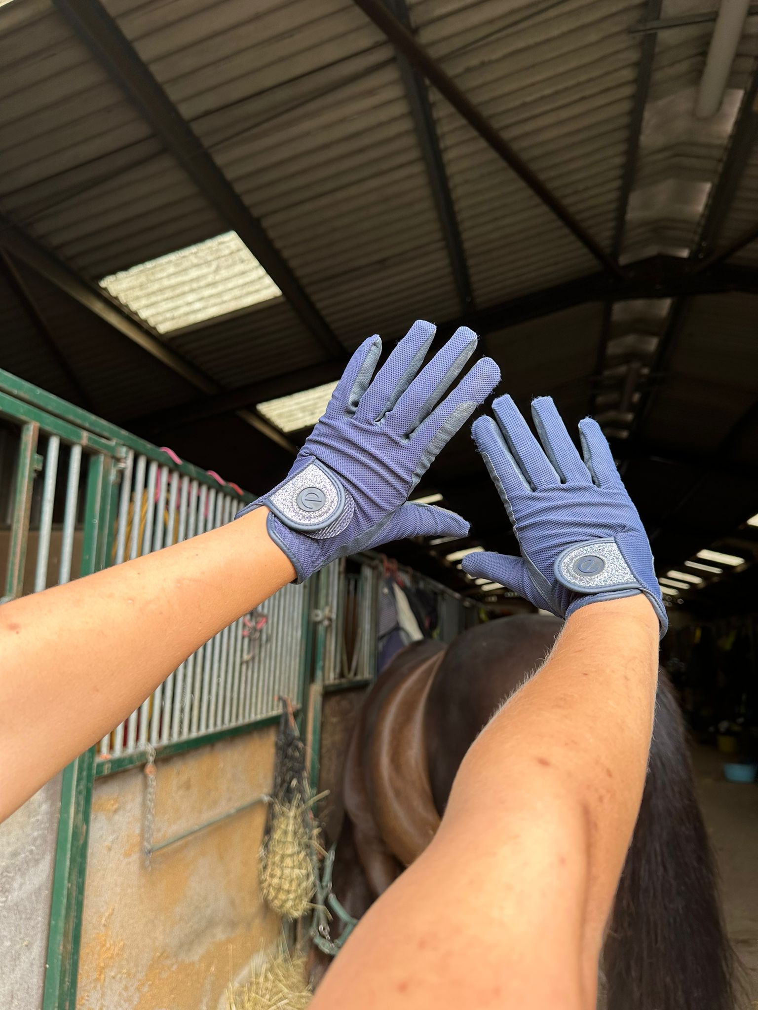 eQUEST GripPro X-LITE Lightweight Equestrian Gloves - Blue & Silver Glitter