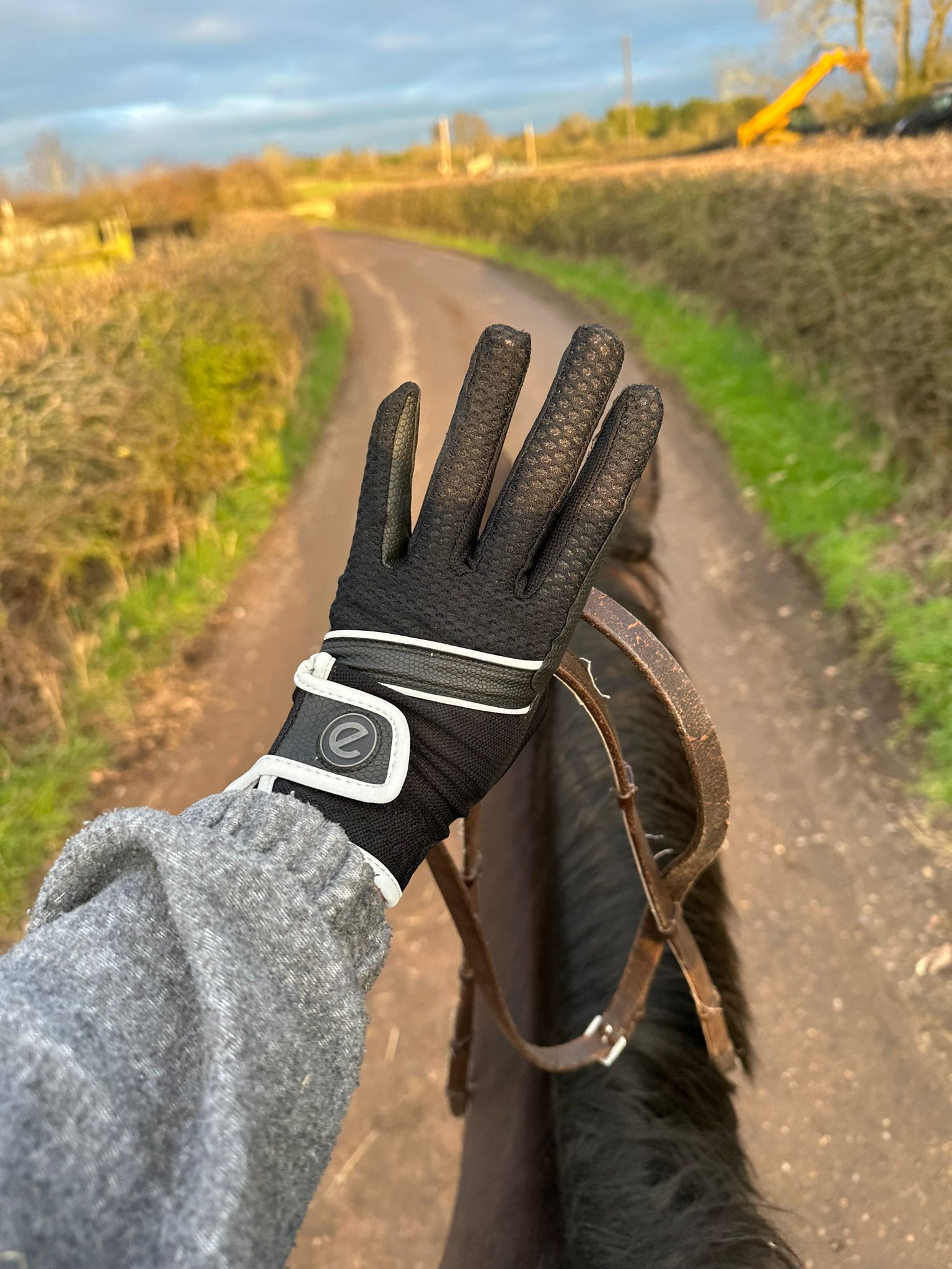 eQUEST GripPro X-LITE Lightweight Equestrian Gloves - eGLOVE x Forelock & Fringe Special Edition - Black / Reflective