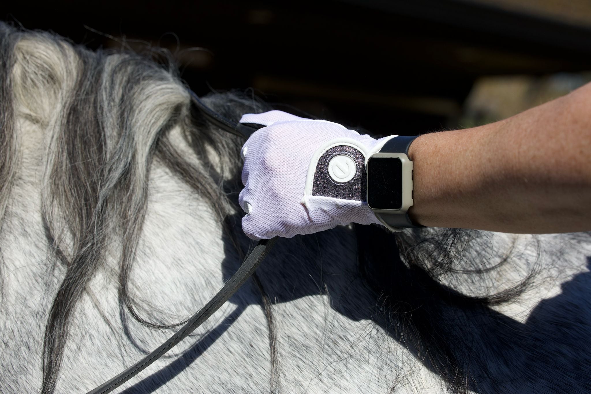 eQUEST GripPro X-LITE Lightweight Equestrian Gloves - White & Silver Glitter